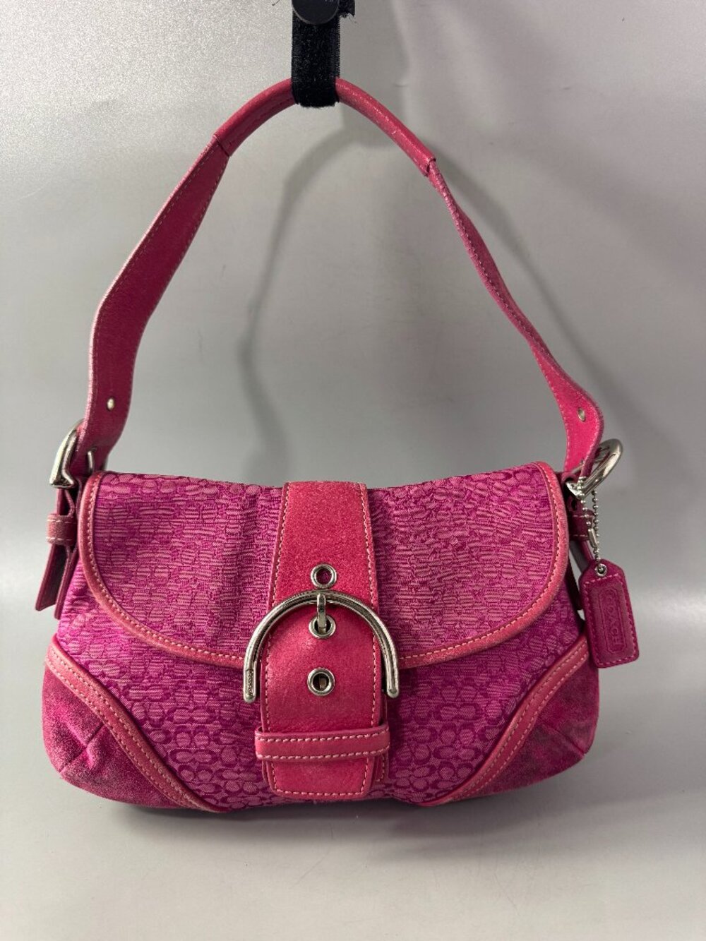 Authentic Rare Vintage Coach #6818 Rose Red Canvas w/ Suede Leather Hobo Bag